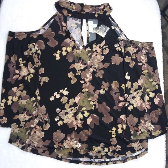 Veronica M. Earth Tone Floral Cold Shoulder XL - Picture 1 of 7